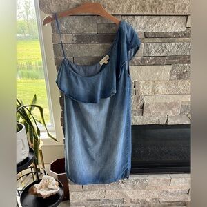 Cloth & Stone | Soft Blue Denim One Shoulder Dress | Size Small